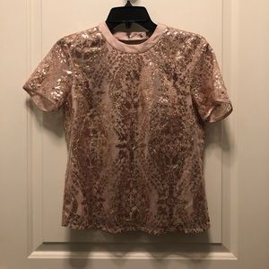 NY & Company Eva Mendes Mauve Pink Sequins Blouse Top XS
